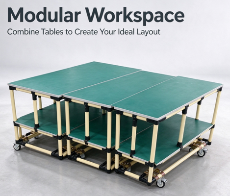 Mobile ESD Lean Tube Workbench, Modular Anti-Static Assembly Station with Lockable Casters